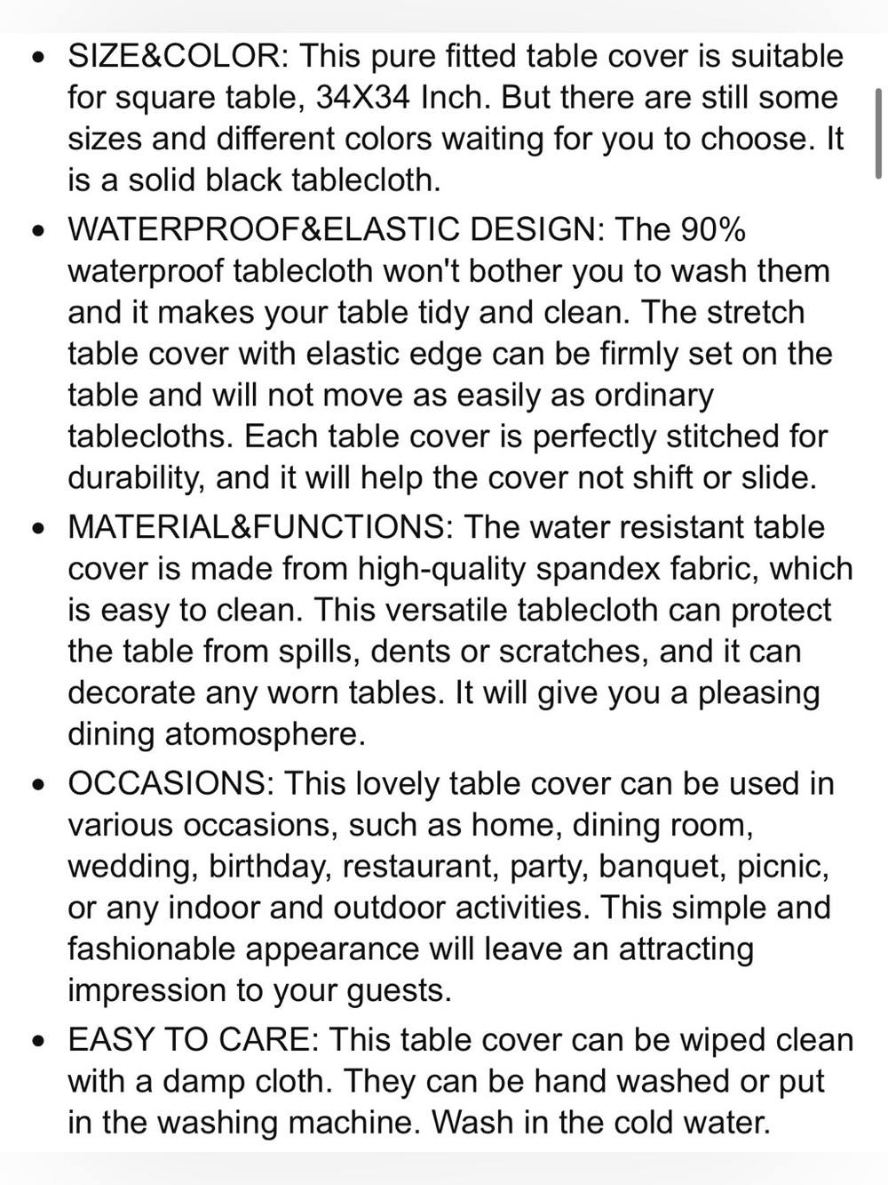 Card Table Cover Fitted Square Elastic Edge Tablecloth, Black 34x34 New in Bag - Picture 7 of 9